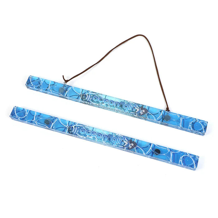 Custom acrylic magnetic poster hangers with blue ocean girl design and brown string