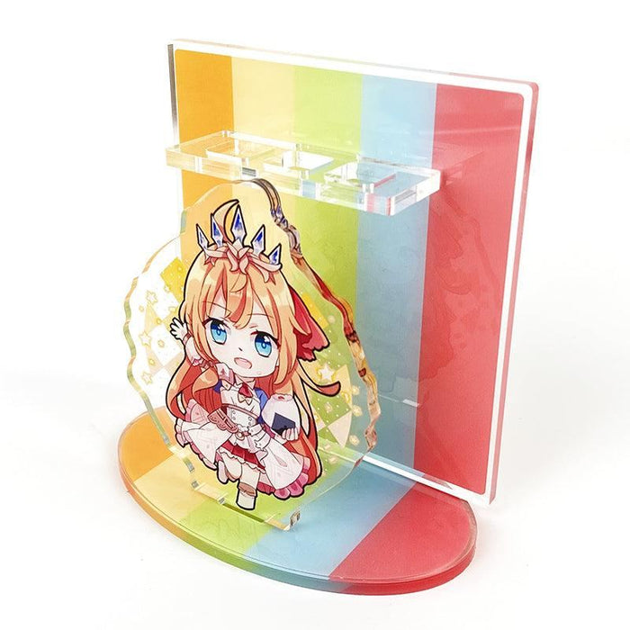 Custom acrylic pen holder with colorful stripes and cute anime character charm, desk accessory