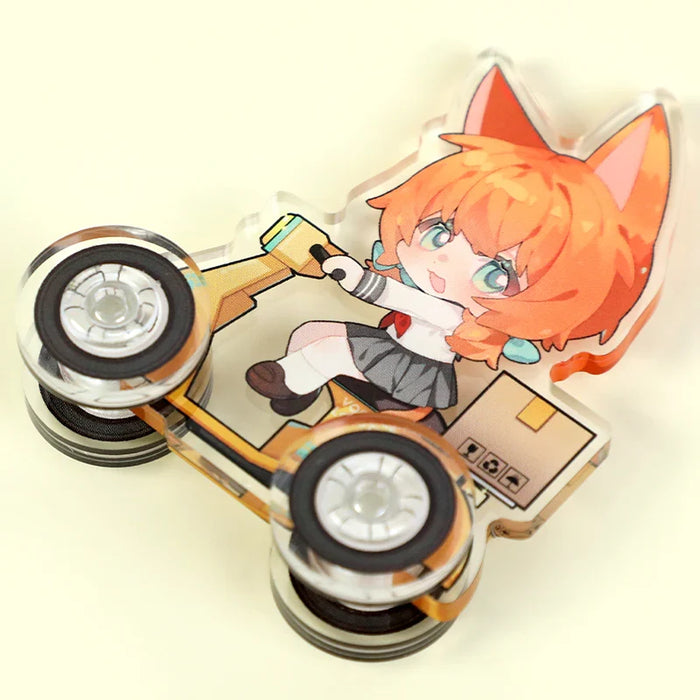Custom acrylic toy with anime-style fox girl character riding a scooter, two wheels visible