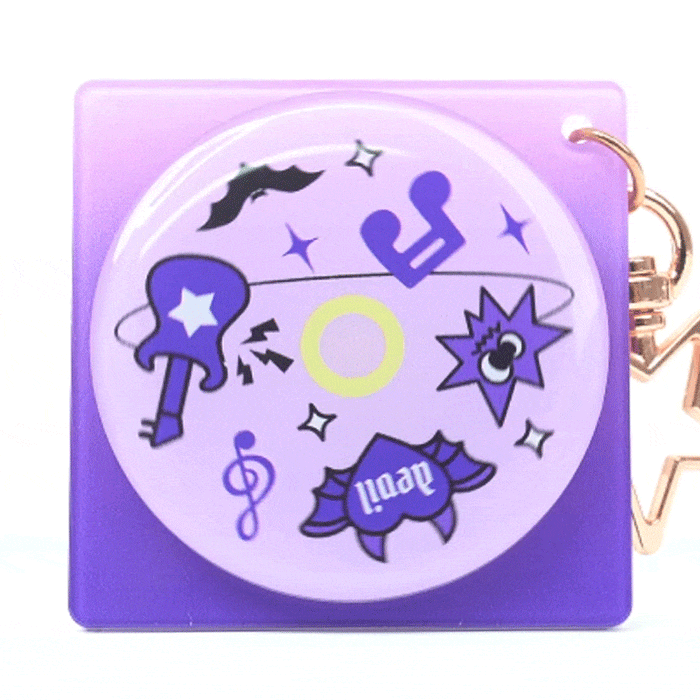 Custom acrylic double-sided rotating keychain with purple music and star designs