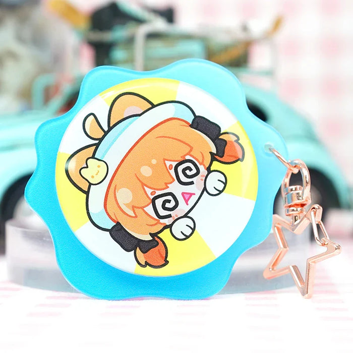 Custom acrylic double-sided rotating keychain with cartoon character and star clip