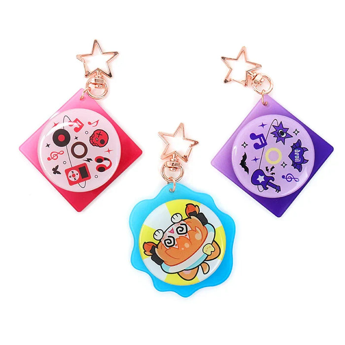 Custom acrylic double-sided rotating keychains with colorful cartoon designs and star clasps