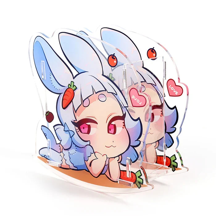 Custom acrylic pen holder featuring cute bunny girl anime design with carrots and hearts
