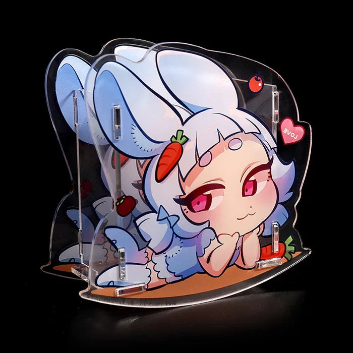 Custom acrylic pen holder featuring cute anime bunny girl with carrot and heart design