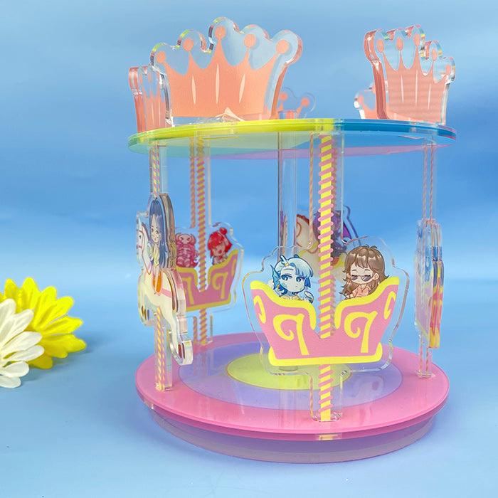 Custom acrylic carousel standee with colorful anime characters and crown decorations