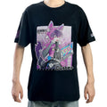 Black cotton t-shirt with colorful anime character graphic and 'Custer' text on front