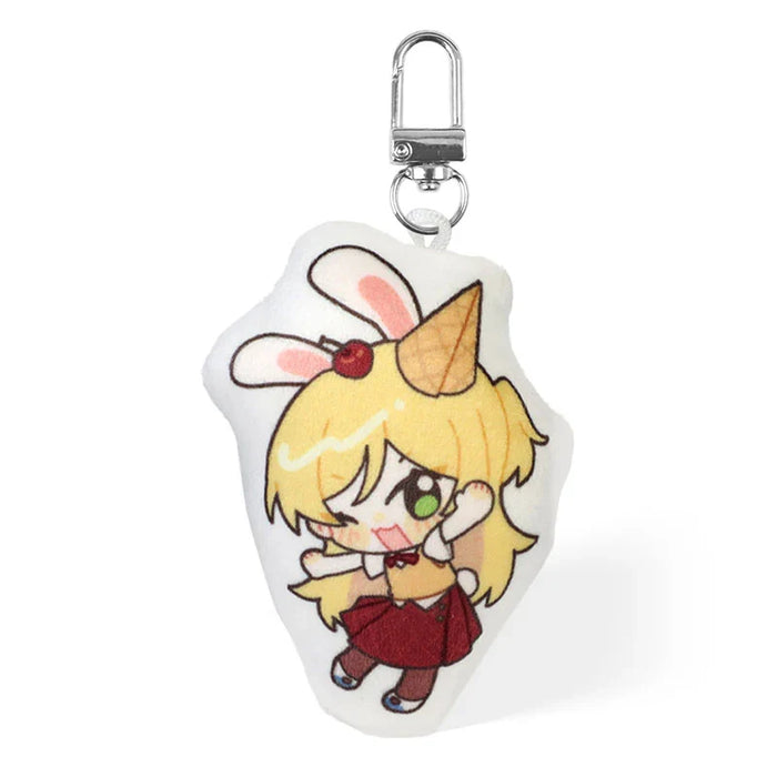 Cute anime girl plush keychain with bunny ears and ice cream cone, soft fabric charm for bags or keys