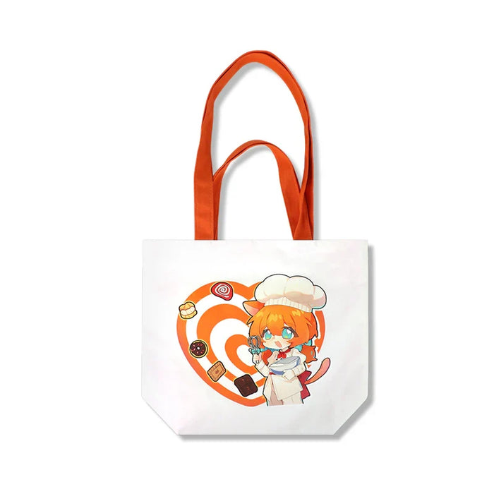 Custom canvas tote bag with orange handles and cute anime chef character design