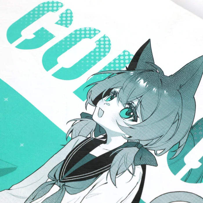 Custom tote bag with anime cat girl illustration and teal text, durable fabric design