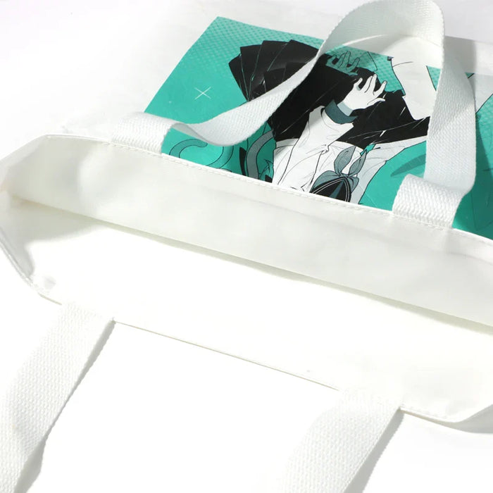 Custom printed DuPont paper tote bag with anime character design, durable white handles
