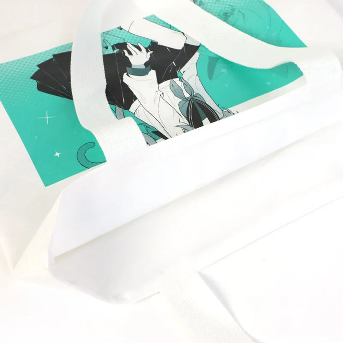 White DuPont paper tote bag with anime character print and sturdy handles
