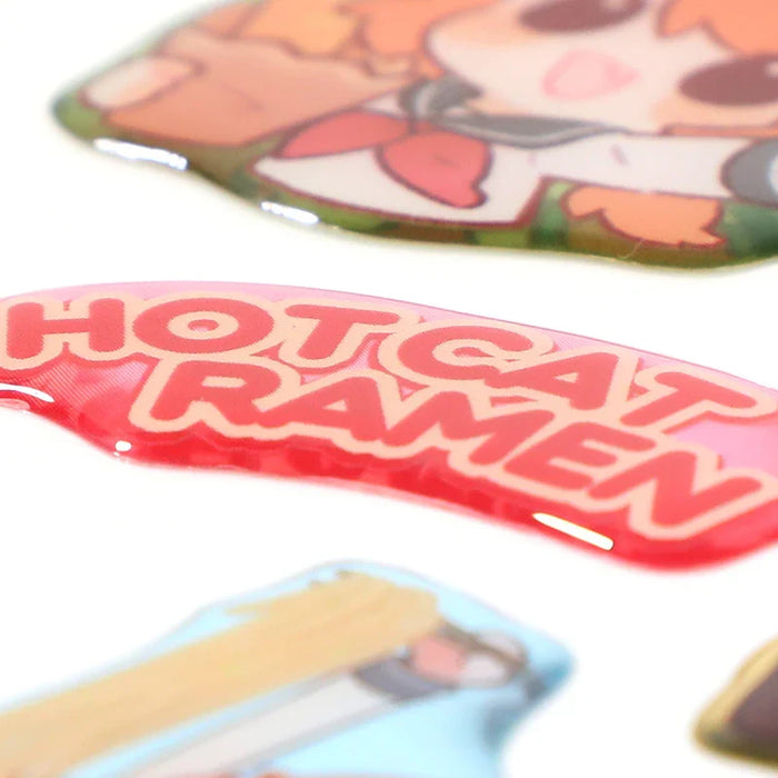 Hot Cat Ramen acrylic sticker with cute anime character design, glossy finish, vibrant colors