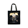 Black woven canvas tote bag with custom strap, anime-style character and stars, text 'LIGHT TONE YOUNG MAN'.