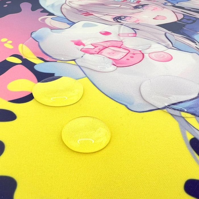 Custom waterproof anime mouse pad with colorful illustration and water droplets on surface