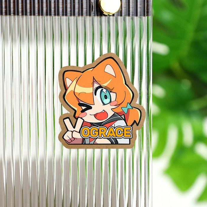 Custom kiss cut sticker featuring an anime-style cartoon cat girl with peace sign