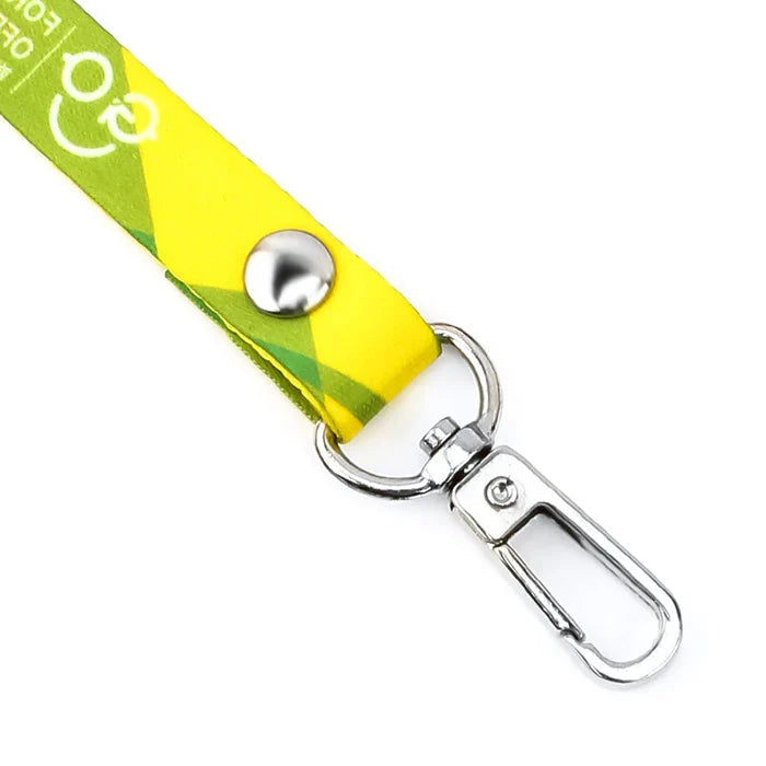 Yellow lanyard with metal swivel snap hook and rivet for keychains or badges