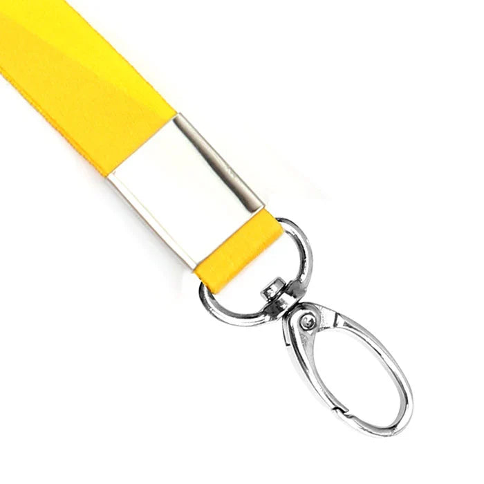Yellow lanyard with silver metal rotating snap hook for keychain or badge holder