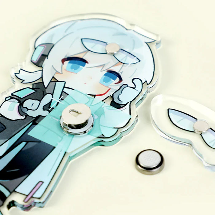 Custom acrylic light-up magnetic anime standee with detachable parts on cream background