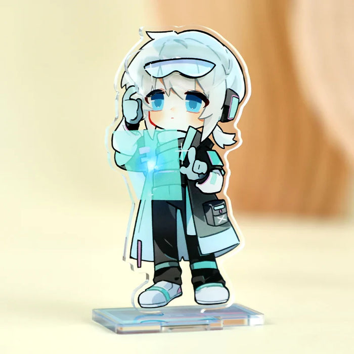 Custom light up acrylic anime standee with blue-haired character on clear magnetic base