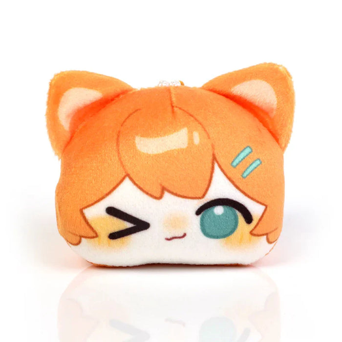 Cute orange anime plush keychain with cat ears and winking face, perfect for fans and collectors.