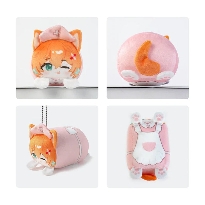 Cute anime cat plushie with nurse hat, pink body, and apron — perfect anime merchandise or keychain