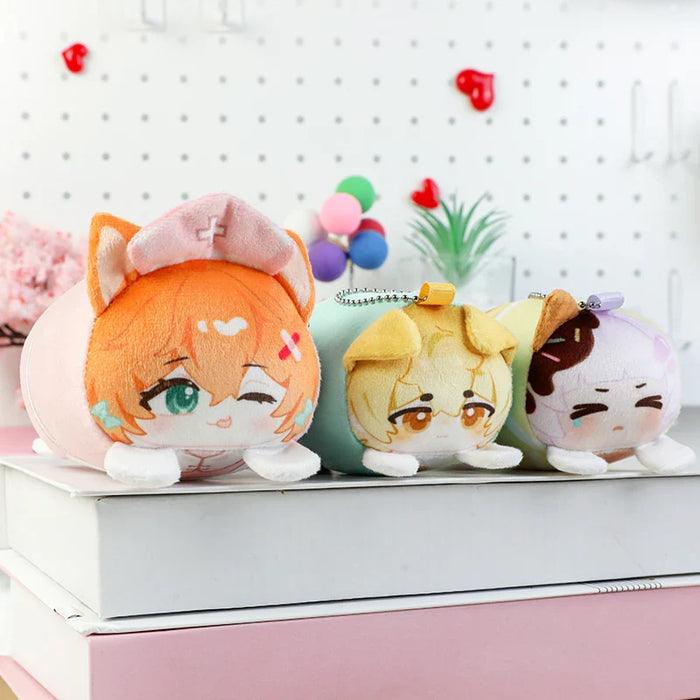 Cute anime-style plush keychains with expressive faces, perfect for fans and collectors.
