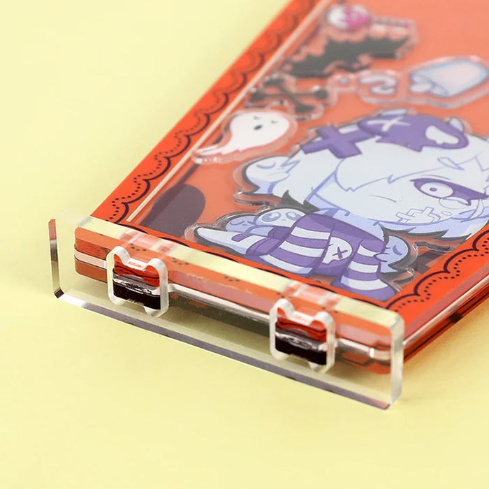 Custom acrylic openable shaker standee with Halloween-themed cartoon characters