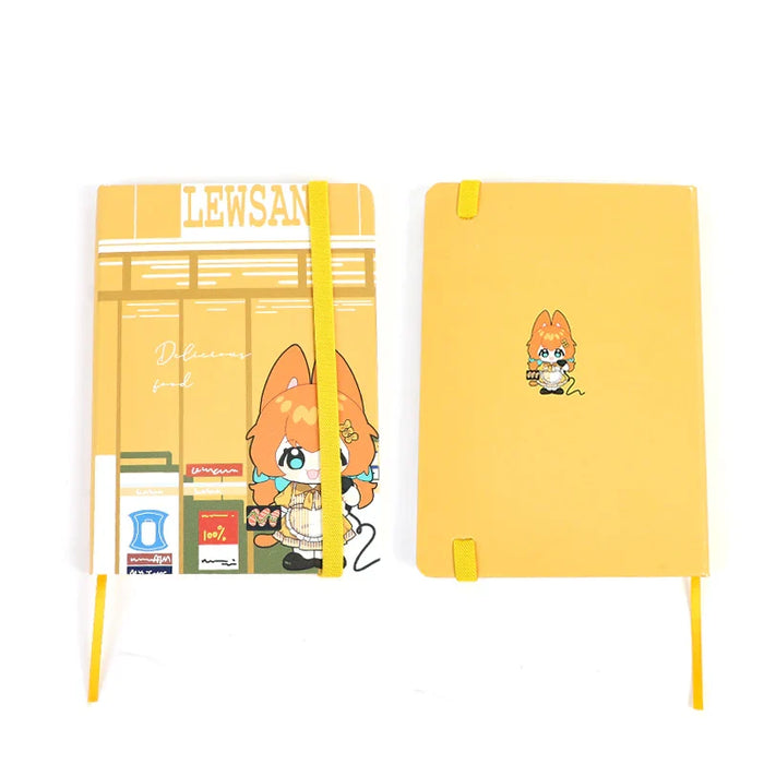 Custom yellow PVC leatherette notebooks with cute cartoon animal design and elastic bands