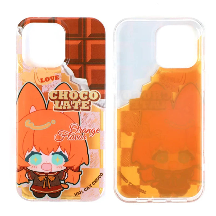 Custom iPhone case with cute orange cat anime design, chocolate bar pattern, eco-friendly.