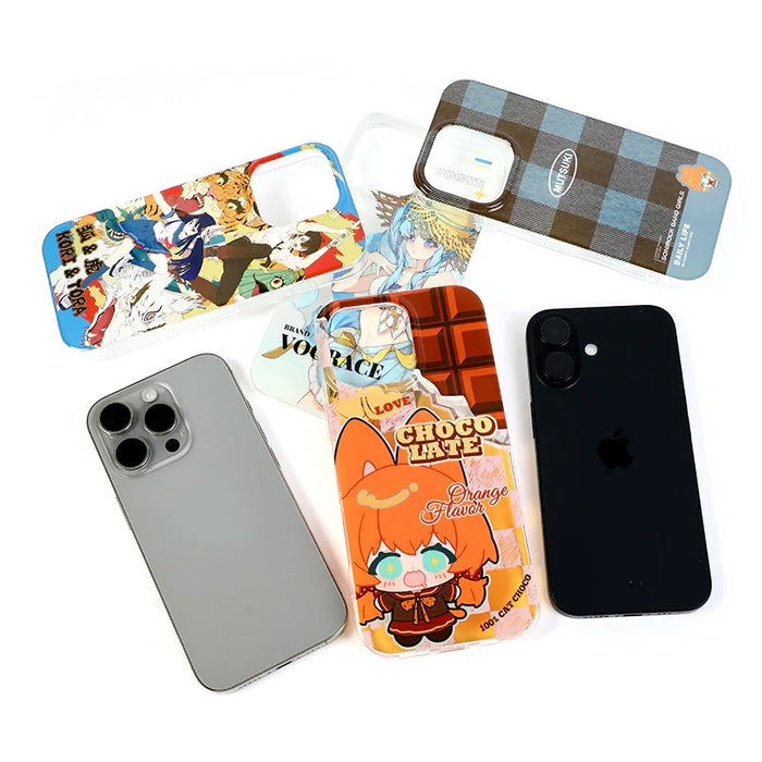 Custom eco-friendly iPhone cases with colorful anime and cute character designs