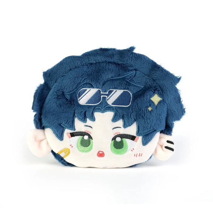 Custom plush coin pouch featuring cute anime face with green eyes and blue hair
