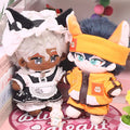 Custom plush dolls with animal ears, one in maid outfit and one in orange tracksuit