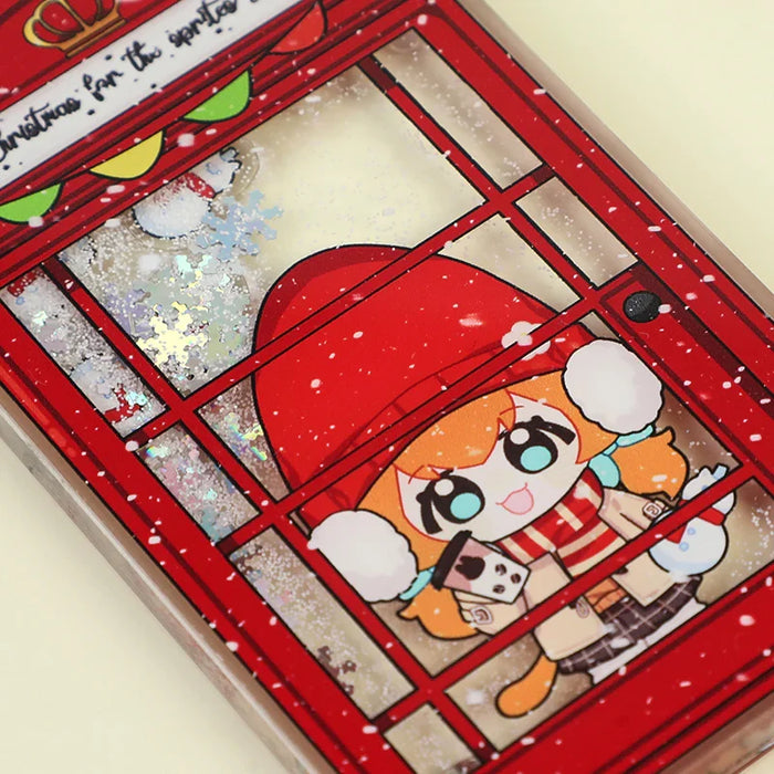 Custom pre-filled quicksand liquid fridge magnet with cute anime character in red phone booth
