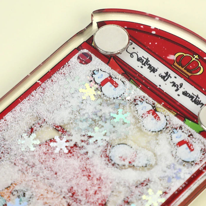 Custom liquid quicksand fridge magnet with snowman and glitter snowflake design