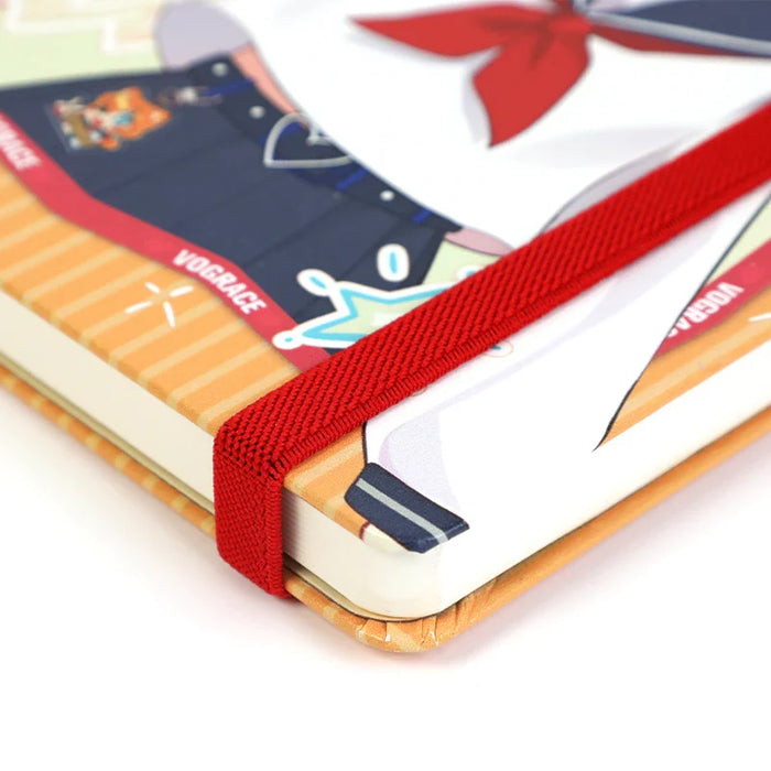 Anime-style notebook with red elastic band, colorful cover art, and Vograce branding