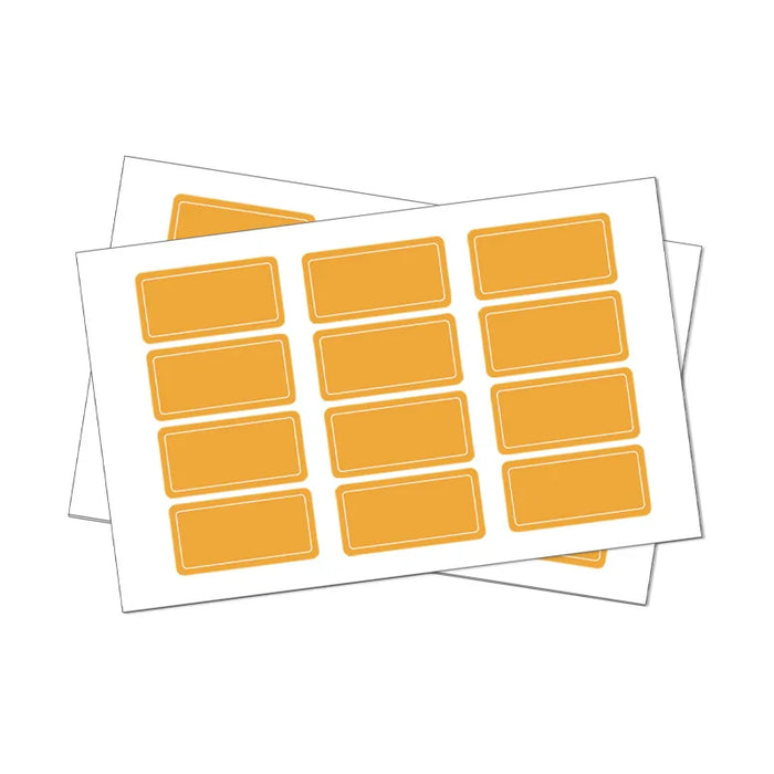 Custom rounded corner rectangular sheet labels in orange on white background