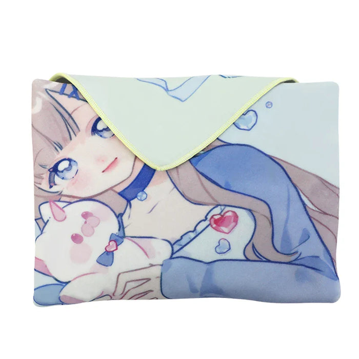 Anime girl and unicorn plush art on reusable self-adhesive cloth wrap envelope