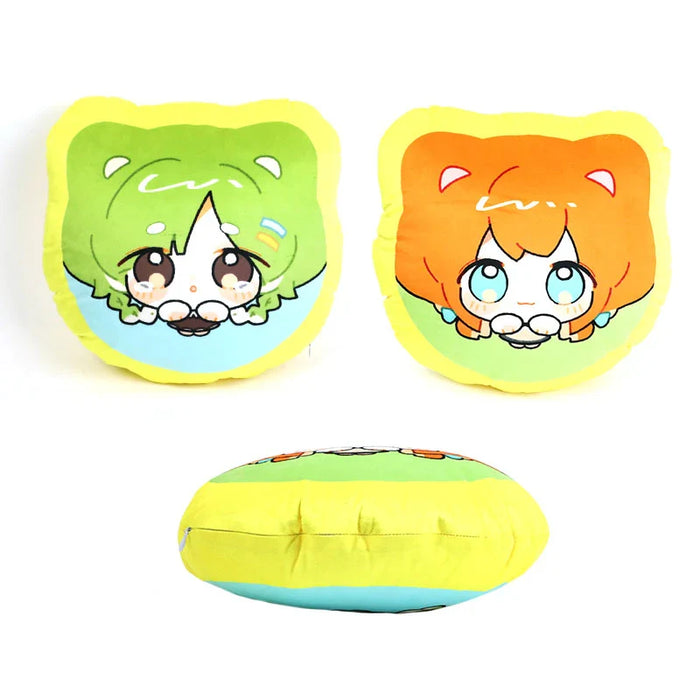 Custom shaped throw pillows with cute anime animal faces, vibrant colors, and plush texture