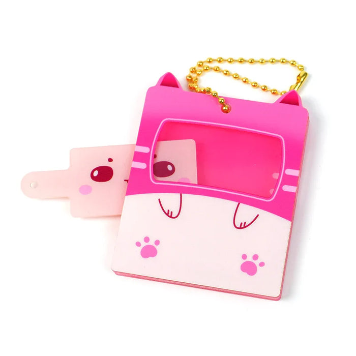 Cute pink acrylic keychain with animal design, swappable insert and gold ball chain