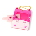 Cute pink acrylic keychain with animal design, swappable insert and gold ball chain