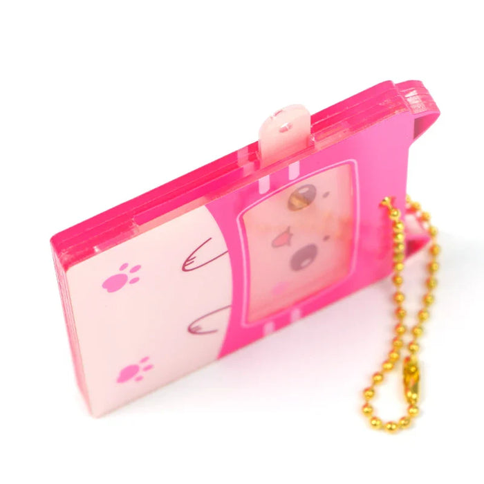 Custom switchable pink acrylic keychain with cute animal face and gold chain
