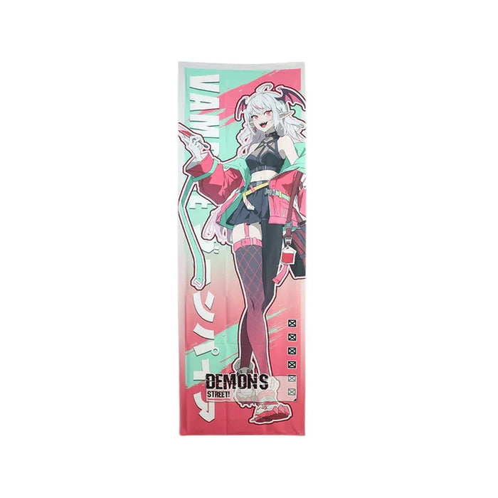 Custom anime tapestry featuring a colorful vampire girl character on a pastel background.