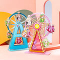 Colorful customized Ferris wheel acrylic standees with anime character charms, decorative display.
