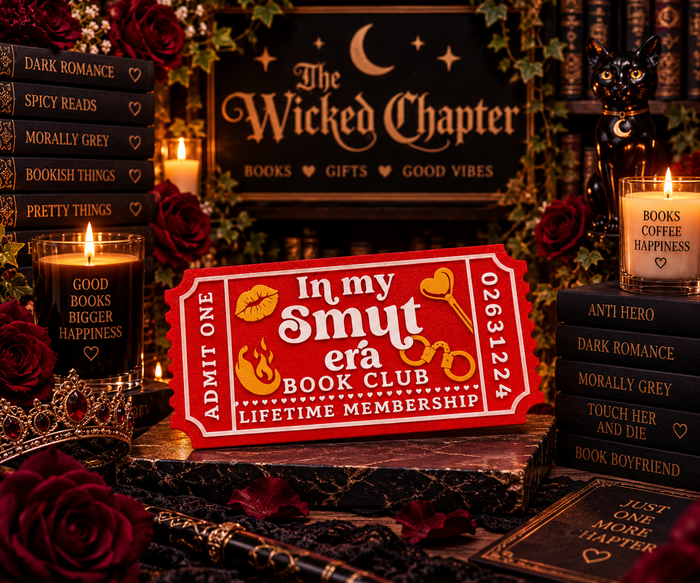Dark romance bookcase ticket decor: Smut