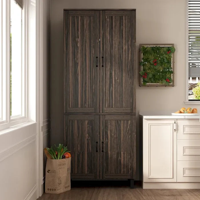 Dark Wood Grain Storage Cabinet with Double Doors and Adjustable Shelves