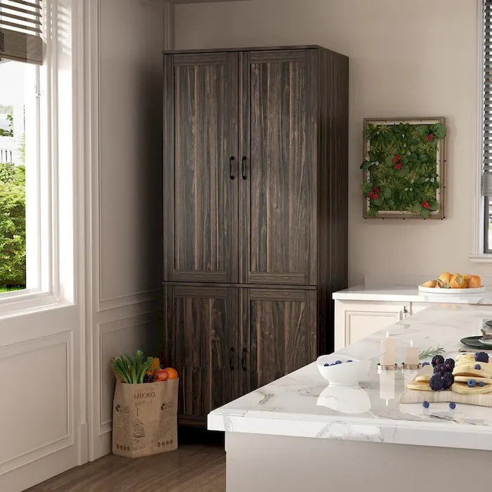 Dark Wood Grain Storage Cabinet with Double Doors and Adjustable Shelves