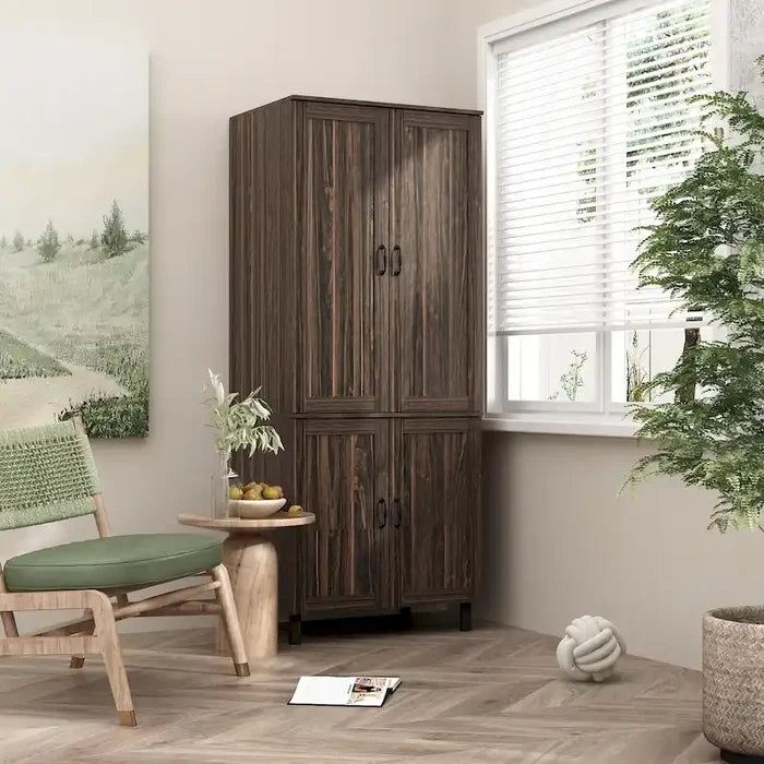 Dark Wood Grain Storage Cabinet with Double Doors and Adjustable Shelves
