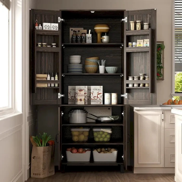 Dark Wood Grain Storage Cabinet with Double Doors and Adjustable Shelves