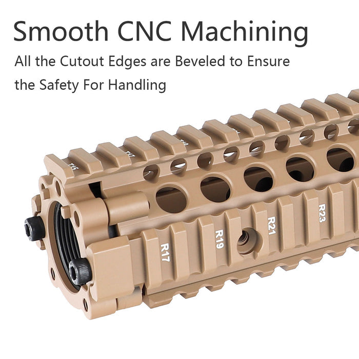Desert Tan MK18 Quad Rail Handguard FSP Cutout Free Float Two-pieces Design for AR-15 - 9.6 inch