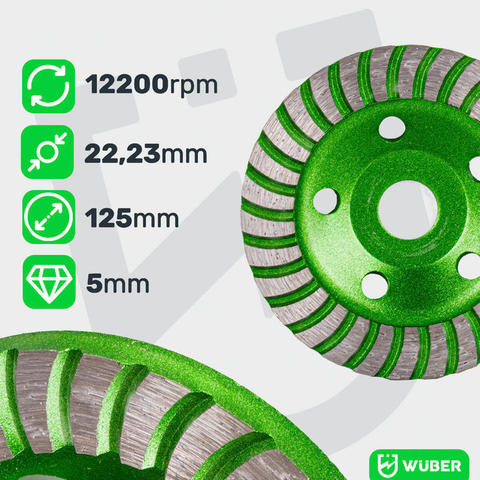Diamentowa tarcza garnkowa turbo 80 m/s 125 mm WUBER